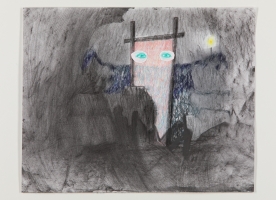 graphite, pencil, cut-out paper (eyes) / 37 x 29,5 cm / 2022 - 2023